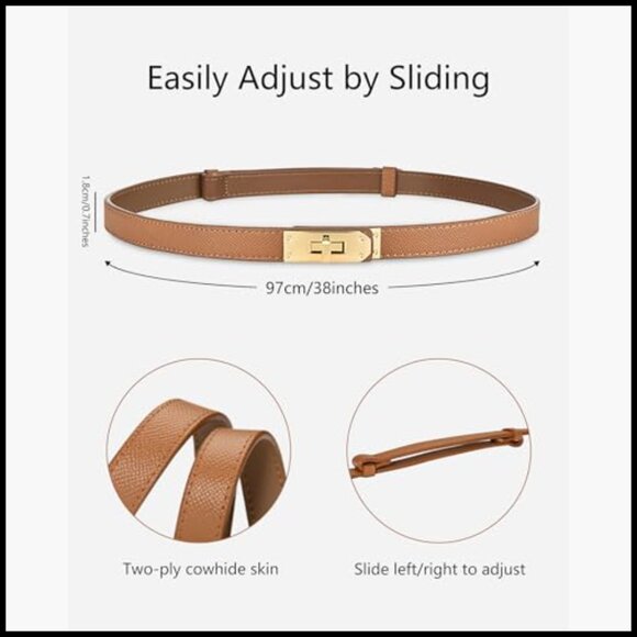 Skinny Leather Belt with Adjustable Silver Turn-Lock Buckle main image 6